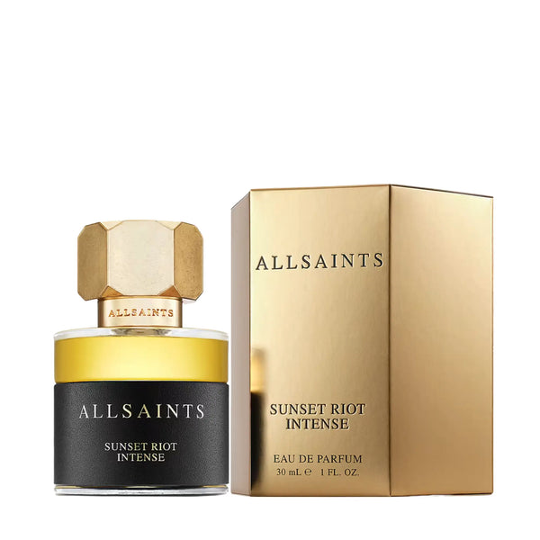 AllSaints Sunset Riot Intense perfume bottle and packaging on a white background