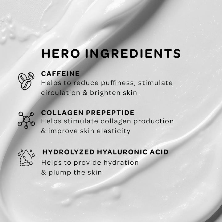 Text overlay of skincare product hero ingredients with a close-up of product texture.