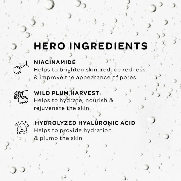 List of skincare hero ingredients with icons on a light background