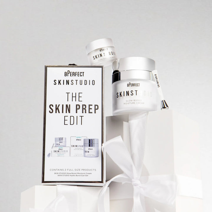BPerfect Skin Studio skincare set with products on a white background